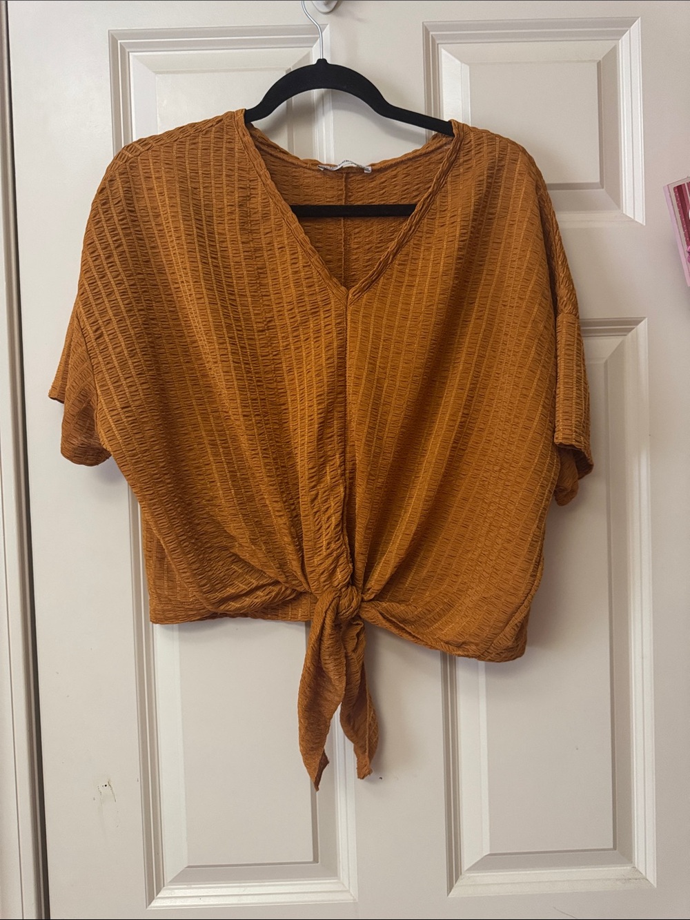 Zara Rust Tie-Front Textured Crop Top